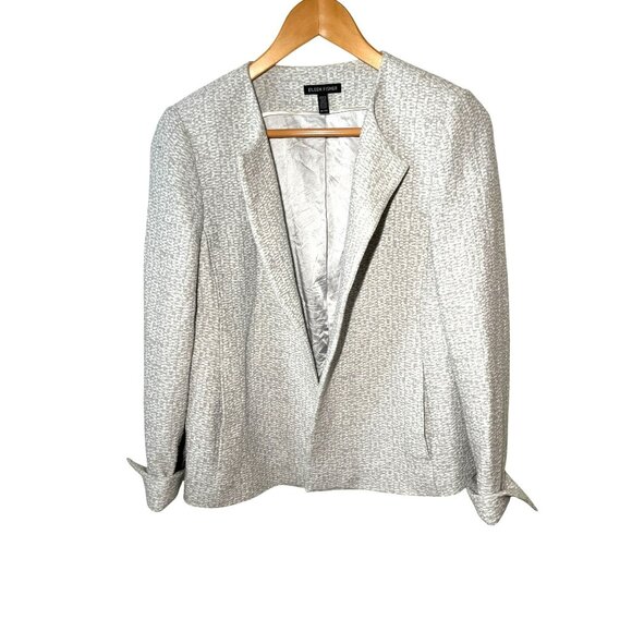 Eileen Fisher Open Front Jacket Blazer‎ Size XS Organic cotton Blend White Gray - Picture 2 of 6